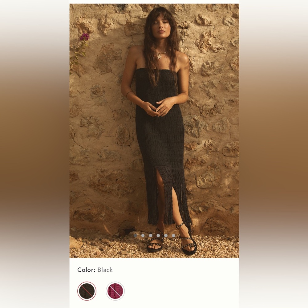 Celandine Crochet Fringe-Trim  Black Strapless Dress